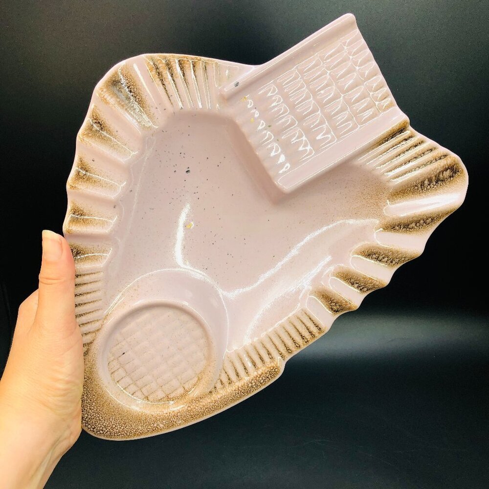 Beauceware Ceramic Ashtray #688 Pink Rust Spatter Glaze Oversized Console Bowl